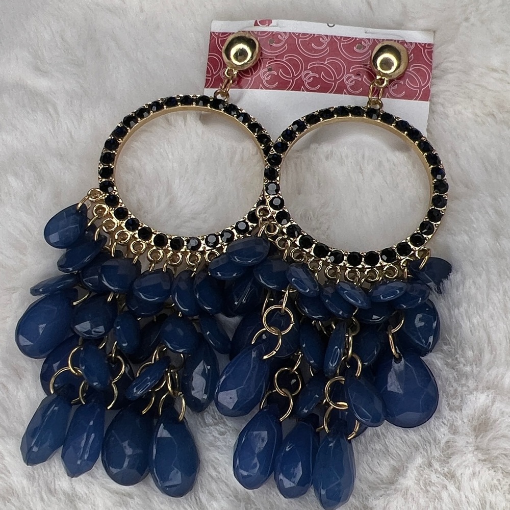 Charming Charlie Blue and Gold Statement Earrings